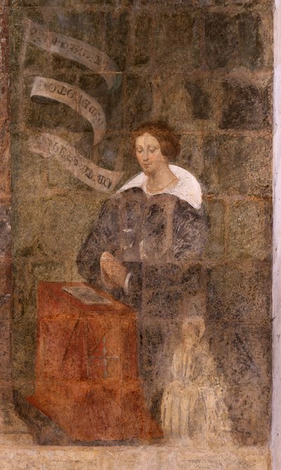 Church (Eglise Saint-Jean-Baptiste). Interior. Chapel Saint-Fursy. Mural paintings. The glorification of Mary (fresco called the good death). Begin 17th century. by French School