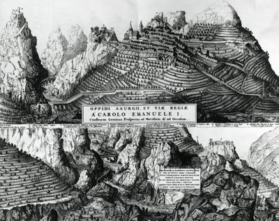 City of Saorge, France, under Savoy rule, engraving by French School