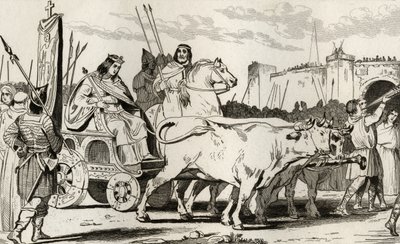 Clovis III in a Chariot Pulled by Oxen, with Pepin II of Herstal Riding Alongside Him from 