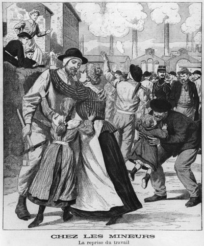 Coal Miners going back to work, illustration from Le Petit Journal, early 20th century by French School