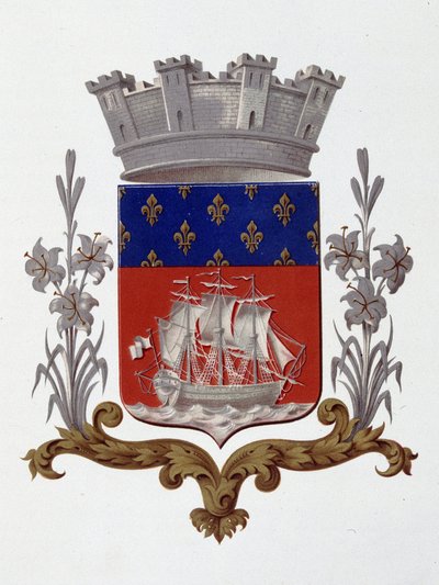 Coat of arms of the City of Paris: Royalty (Louis XVIII and Charles X) - Letters Patent dated 20 December 1917 - in “Armorial National de France”, by H. Traversier, Paris by French School