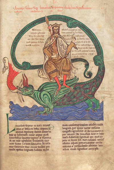 Antichrist Riding Leviathan, from Liber Floridus by Lambert de Saint-Omer c.1120 by French School