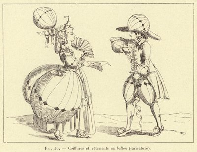 Hairstyles and Clothes in the Balloon (caricature) (engraving) by French School