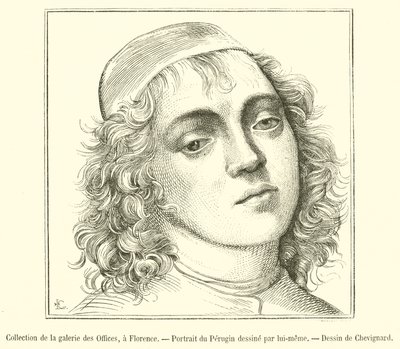 Collection of the Uffizi Gallery, Florence, Portrait of Perugino (engraving) by French School