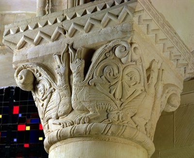 Column Capital Bearing Symmetrically Arranged Grotesques from the Hemicycle Choir by French School