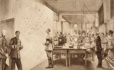 Commandant and Staff of the French Department of Aviation Marking the Progress of a Gotha Raid on Paris, 1914-19 by French School