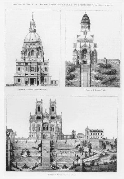 Competition for the Construction of the Basilica of Sacré-Coeur in Montmartre, Designs by Monsieur Crépin, Monsieur Moyaux and Monsieur Magne by French School