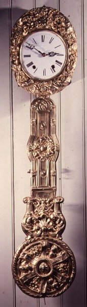 Comptoise clock with pressed brass surround to the dial, (detail) by French School