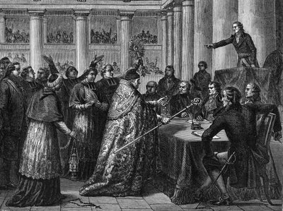 Concordat of 1801 - Signature of the Concordat between France (in the presence of Napoleon Bonaparte) and the Holy See (engraving) by French School