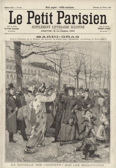 Confetti battle on the boulevards of Paris on Mardi Gras by French School