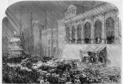 Constantinople, 23 December 1876: proclamation of the Ottoman Constitution in the courtyard of the Sublime Porte. Engraving in Le Monde Illustré n°1031 of January 13 by French School