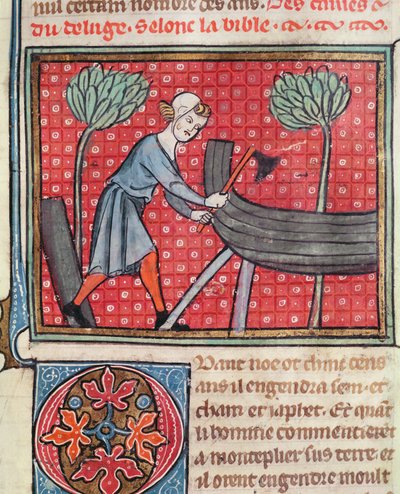 Construction of a Boat, from Bible Historiale by Guiart des Moulins by French School