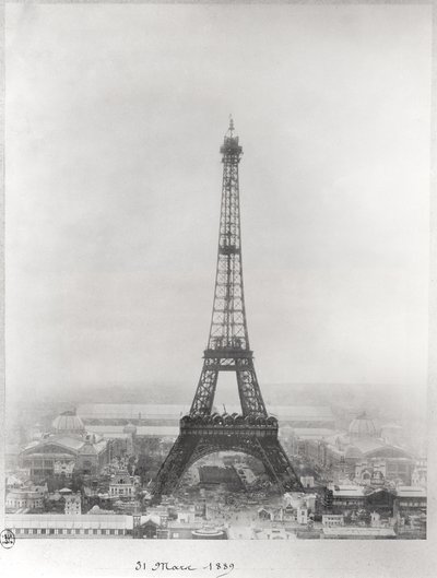 Construction of the Eiffel Tower, Paris, 31st March 1889 by French School