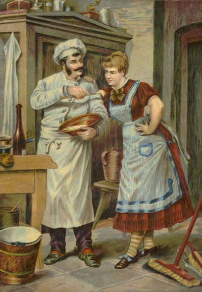 Cook giving maid something to taste by French School