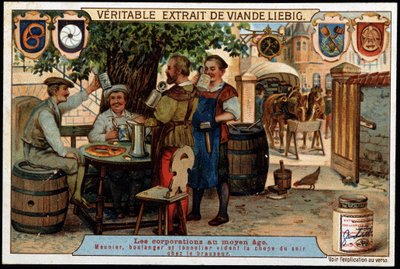 Corporations in the Middle Ages: miller, baker and cooperman emptying the evening mug at the brewer