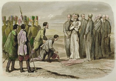 Cortes at the Feet of Martin de Valencia by French School