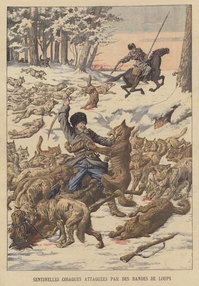 Cossack sentries attacked by packs of wolves in Manchuria by French School