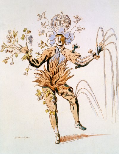 Costume Design for the four elements in a 17th century courtly ballet, facsimile made by Guillaumot fils by French School