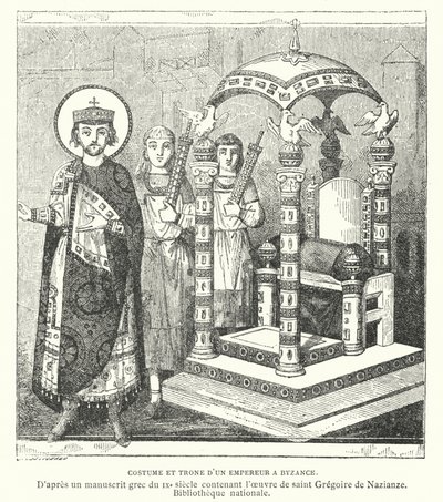 Costume and throne of a Byzantine emperor, 9th Century by French School