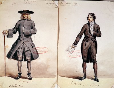 Costume Design for the First Production of Chatterton by Alfred de Vigny (1791-1863): the Quaker and Geffroy as Chatterton, 1835 by French School