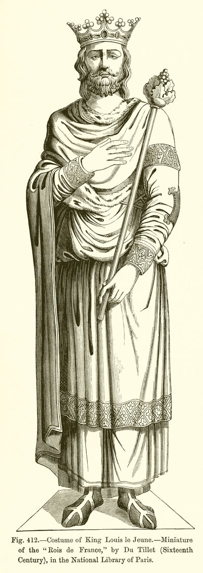 Costume of King Louis le Jeune, Miniature of the Rois de France, by Du Tillet, Sixteenth Century, in the National Library of Paris by French School