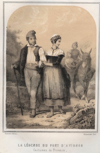 Costumes of Provence - The Legend of the Bridge of Avignon - Engraving in 