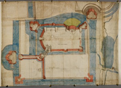 Cotton Augustus I ii 52, A Coloured Plan of Guînes Castle about 1540 by French School