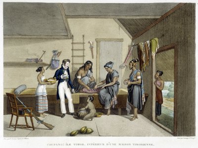 Coupang: Timor island, interior of a Timorean house by French School