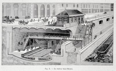 Cut of the St Michel Metro Station in Paris - in 