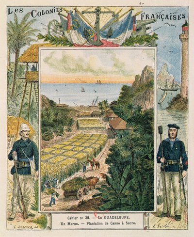 Cover for a School Exercise Book Depicting a Sugarcane Plantation in Guadeloupe by French School