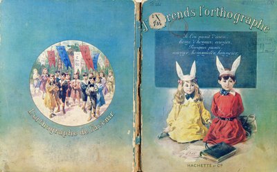 Cover illustration & back cover of a French school textbook about writing, published by Hachette in Paris, 1905 by French School