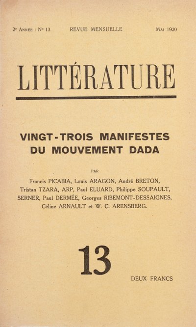 Cover of Litterature monthly literary magazine devoted to the Dada movement, May 1920 by French School