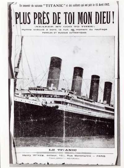 Cover of Music Score sheet for the Hymn Nearer My God to Thee, sung by the passengers on the Titanic during its shipwreck and sinking, 1912 by French School