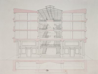 Cross-section of a house in the Napoleon housing development, 58 rue Rochechouart, Paris by French School