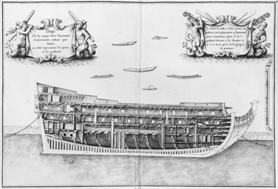 Cross-section of the fully completed inside of a vessel, illustration from the Atlas de Colbert, plate 37 by French School