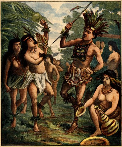 Dance of Roucouyan Indians in the Caribbean. Engraving in La Terre Illustree n°77 of 21 April 1892 by French School