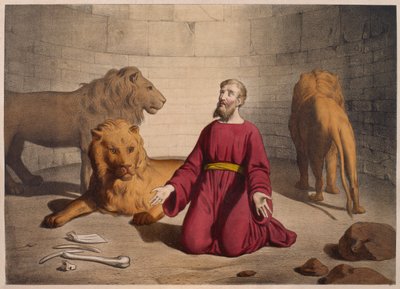 Daniel in the den of lions, illustration from a catechism L