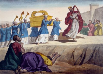 David escorting the Ark of the Covenant to Jerusalem, illustration from a catechism L