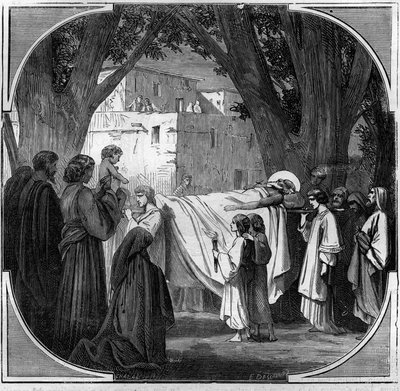 Death of Agathon the Thaumaturge, pope from 678 to 681. Engraving in 