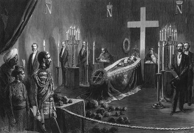 Death of Napoleon III: the remains of Napoleon III in the burning chapel of Camden House on 14 February 1873. by French School