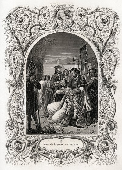Death of Papesse Jeanne (pontificate from 855 to 858). Engraving to illustrate Histoire des popes by Maurice Lachatre, librairie du progres, Paris. by French School