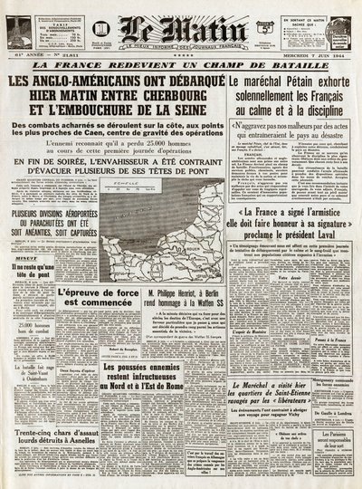 Debarkment of Normandy June 1944 - Normandy landings 6 June 1944 (D-Day) - On the morning, Thursday 7 June 1944 the Anglo-Americans left yesterday morning between Cherbourg and the mouth of the Seine by French School