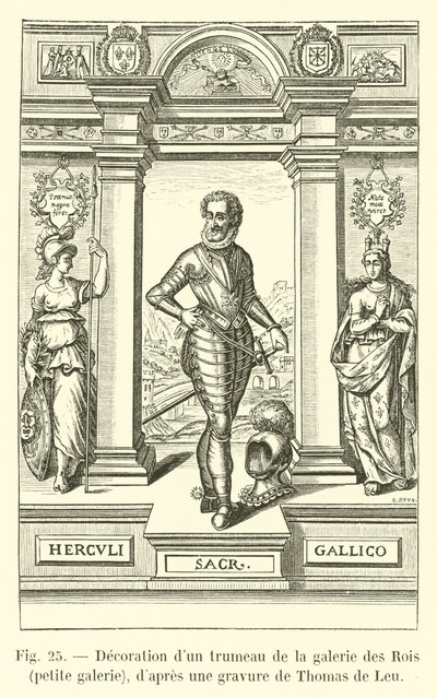 Decoration of a pier glass in the gallery of Kings, small gallery, after an engraving by Thomas de Leu by French School