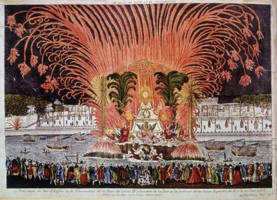 Decoration of fireworks and illumination of the Place de Louis XV on the occasion of Peace and the dedication of the equestrian statue of the king on 22 June 1763 by French School