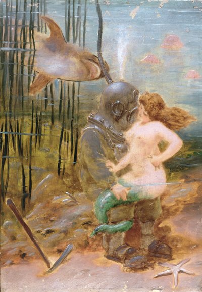 Deep Sea Diver with a Mermaid and a Shark by French School
