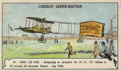 Delagrange making a record-breaking aeroplane flight of over 24 kilometres in 29 minutes and 55 seconds, Issy, France by French School