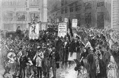 Demonstration in Madrid in 1873 for the abolition of slavery in the Spanish colonies. by French School