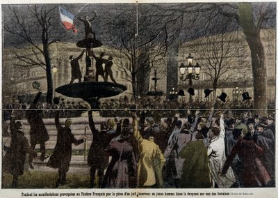 Demonstrations in Front of the French Theatre Provoked by a Deserter Jew, a Young Man Raised the French Flag: The Pilgrim by French School