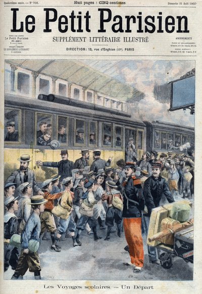 Departed at the station on a school trip. The kids get on the train, in Le petit Parisien by French School