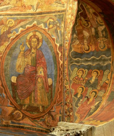 Depicting an internal view with wall paintings by French School